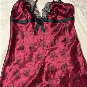 Elegant Red Lace Trim Chemise Victoria’s Secret more of a wine color